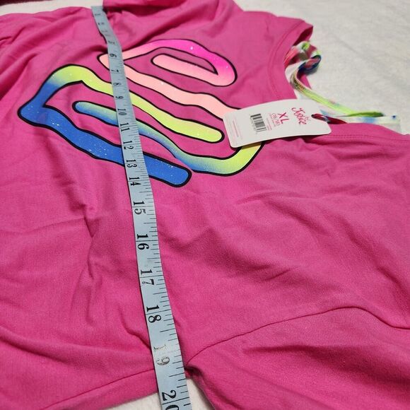 Justice Sweatshirt For Girl Pink Size XL Crop Logo Graphic with Tie Dye Bra - Picture 8 of 13